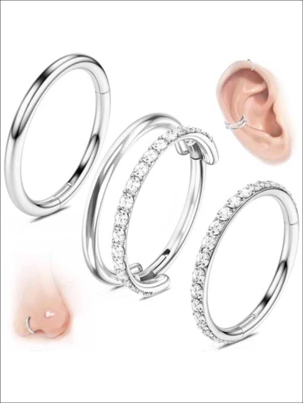 Titanium Cartilage Earrings Nose Rings Hoops 16G Hypoallergenic 3PCS Set